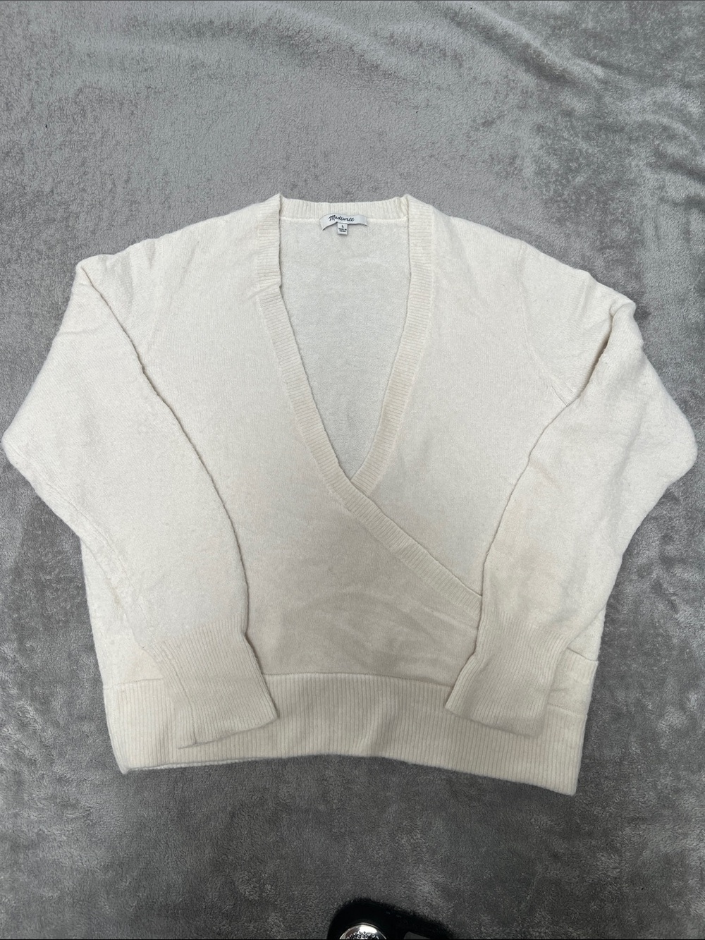 Madewell Alpaca Wool Blend Ivory Wrap V-Neck Sweater Sz Large